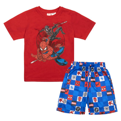 Marvel Avengers Superheroes Boys Short Sleeve T-Shirt and Shorts Set, 2-Piece Superhero Outfit Bundle for Boys