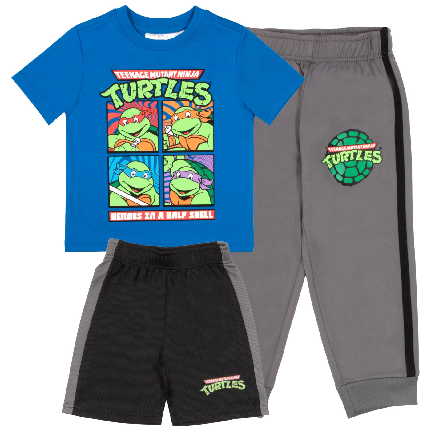 Nickelodeon Teenage Mutant Ninja Turtles Boys 3-Piece Pants Set - Short Sleeve Tee, Shorts, & Jogger TMNT 3-Pack Bundle Set