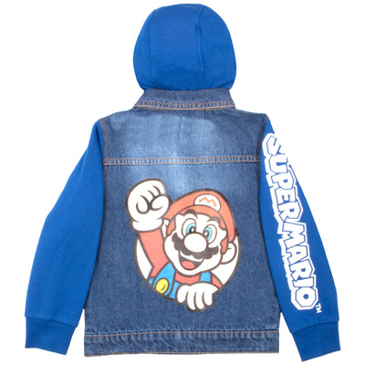 Nintendo Super Mario Bros Boys' Casual Fashion Hoodie, Video Game Character-Inspired Hooded Denim Jacket For Kids