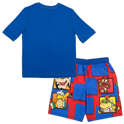 Nintendo Super Mario Bros Boys Swim Wear Rash Guard Set Super Mario 2 Piece Set Boys Swimsuit Boys Rash Guard Boy Swim Trunks