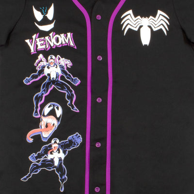 Marvel Comics Spider-Man Venom Retro Men’s Baseball Jersey Casual Button Down Short Sleeve Shirt, Spiderman Baseball Jersey