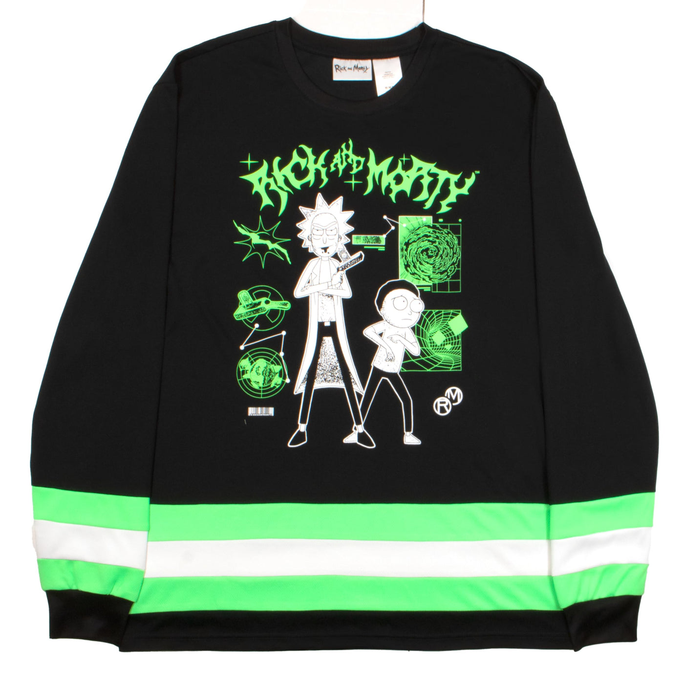 RICK AND MORTY Green Space Dimension Mens Long Sleeve T-shirt Hockey Jersey Style