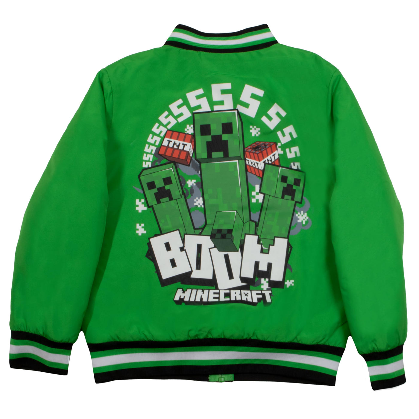 Minecraft Adventure Mode Creeper Boys Bomber Jacket, Zip-Up Varsity Jacket for Kids and Toddlers