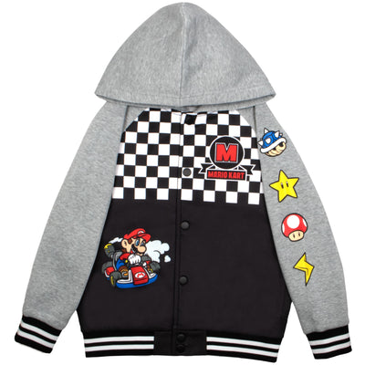 Nintendo Super Mario Graphic Boys Hooded Fleece Varsity Jacket for Kids and Toddlers