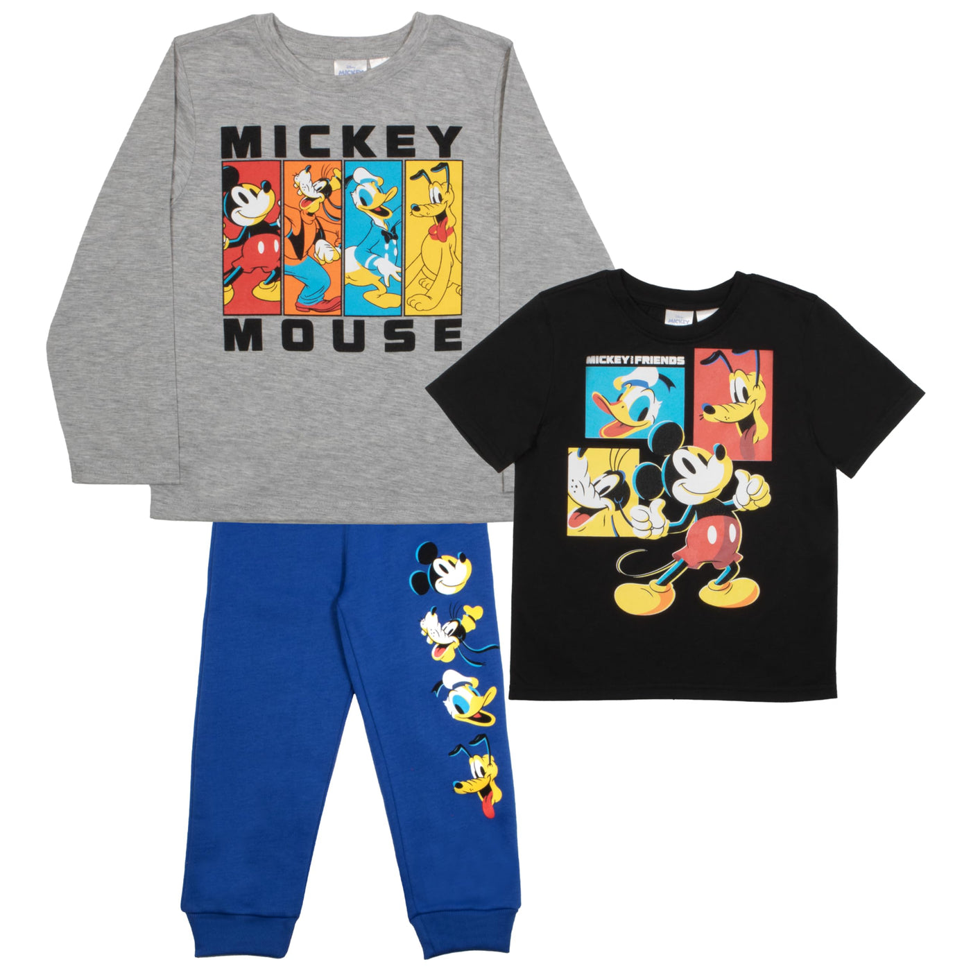 Disney Mickey Mouse Boys 3-Piece Set - Short Sleeve T-Shirt, Long Sleeve T-Shirt, and Sweatpants 3-Pack Bundle Set