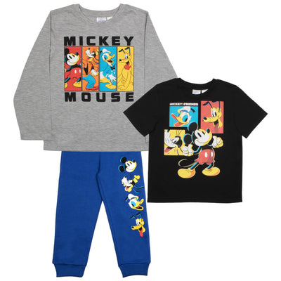 Disney Mickey Mouse Boys 3-Piece Set - Short Sleeve T-Shirt, Long Sleeve T-Shirt, and Sweatpants 3-Pack Bundle Set