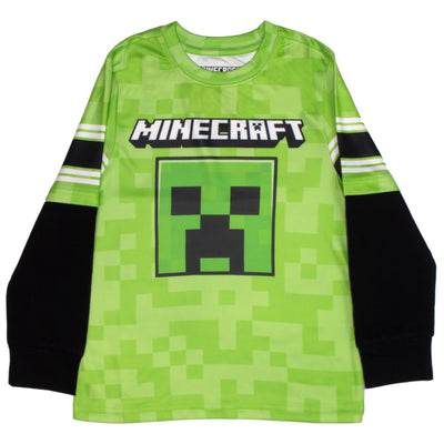 Minecraft Characters Boys Long Sleeve Active Mesh T-Shirt, 2-Pack Bundle Set for Kids and Toddlers