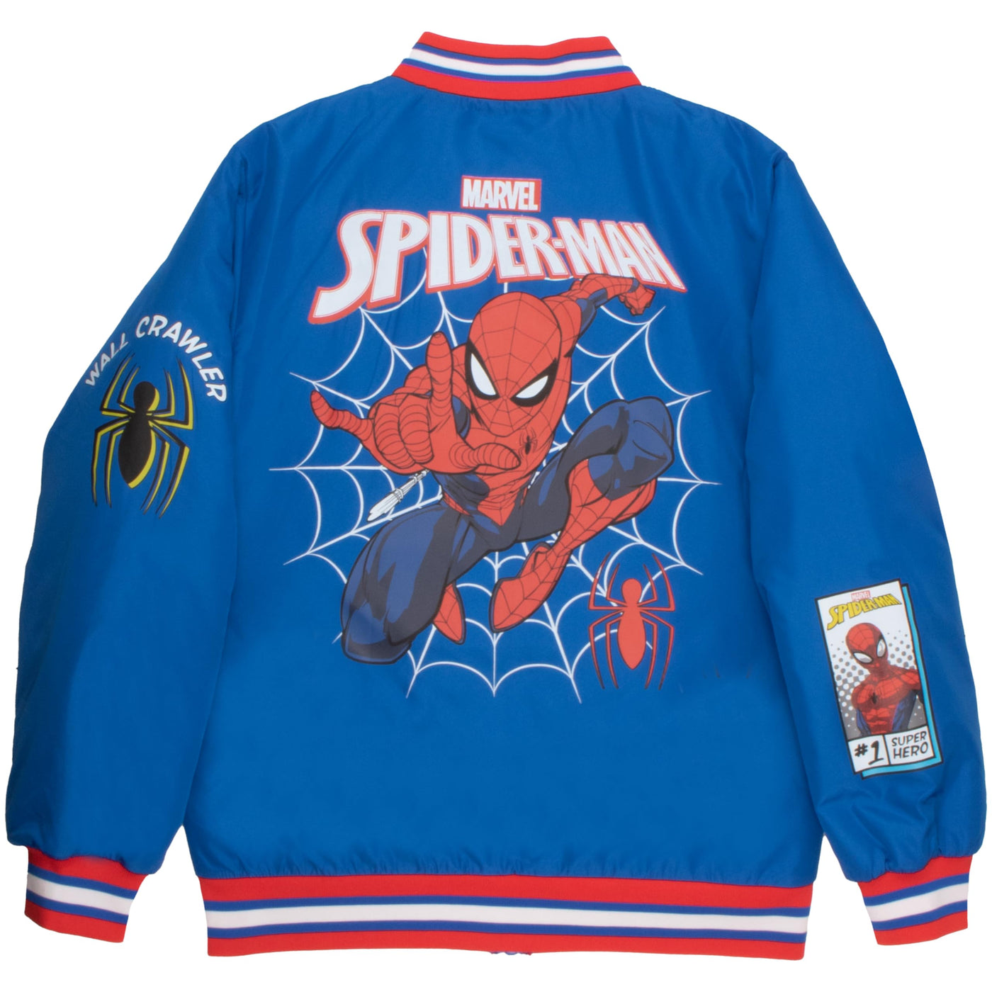 Marvel Amazing Spider-Man Queens NY Boys Bomber Jacket, Zip-Up Varsity Jacket for Kids and Toddlers