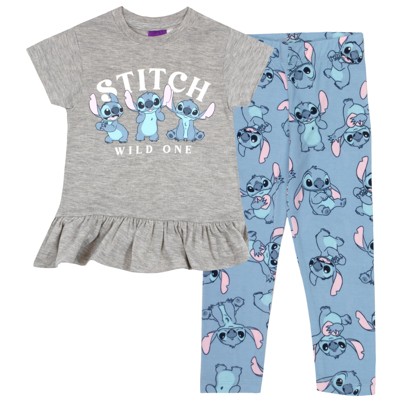 Disney Minnie Mouse, Lilo and Stitch Girls Short Sleeve T-Shirt & Leggings Pants Set, Tee & Leggings 2-Piece Bundle for Girls