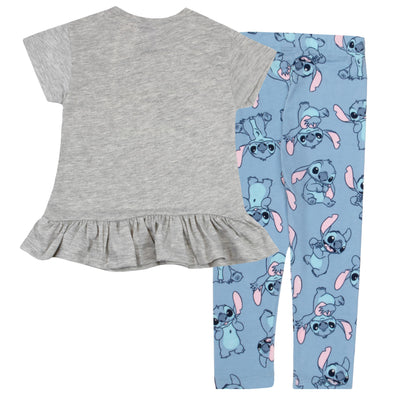 Disney Minnie Mouse, Lilo and Stitch Girls Short Sleeve T-Shirt & Leggings Pants Set, Tee & Leggings 2-Piece Bundle for Girls