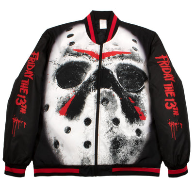 Warner Bros Friday the 13th Jason Vorhees Mask Mens and Womens Zip-Up Varsity Jacket