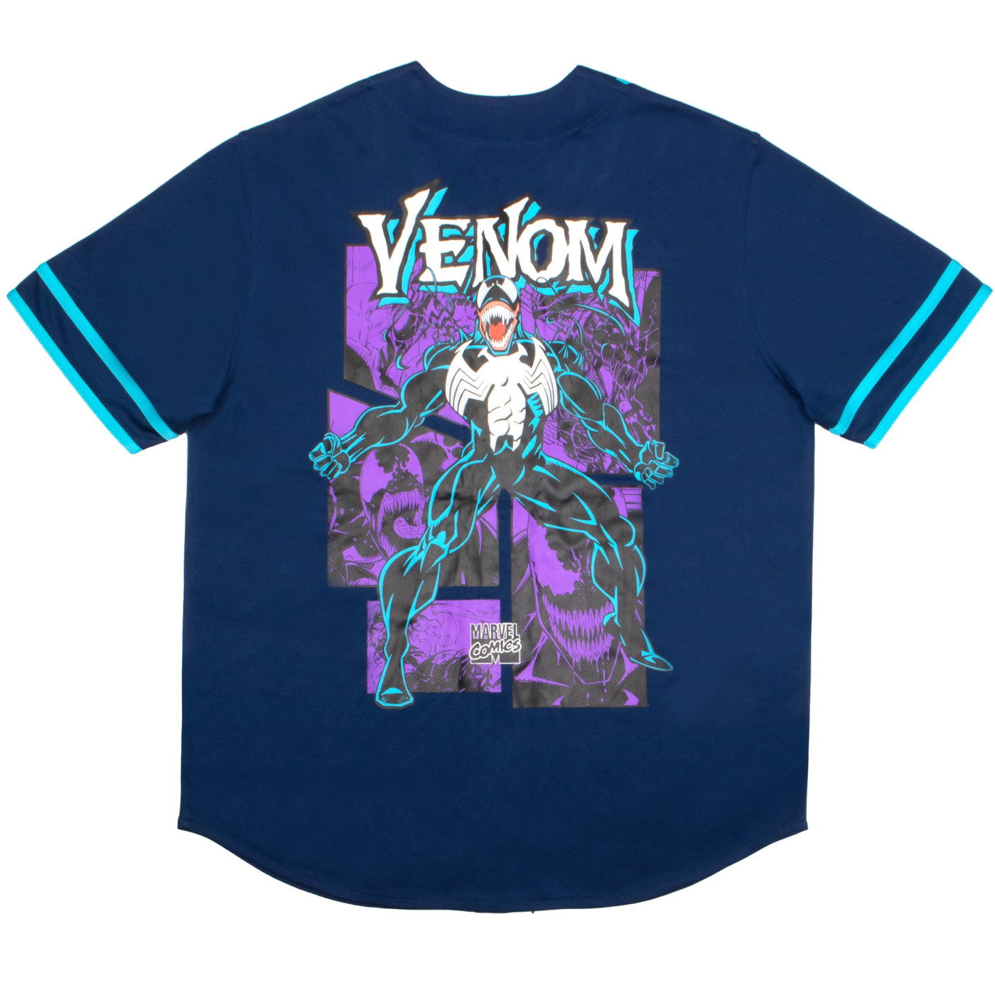 Marvel Comics Spider-Man Venom Retro Men’s Baseball Jersey Casual Button Down Short Sleeve Shirt, Spiderman Baseball Jersey