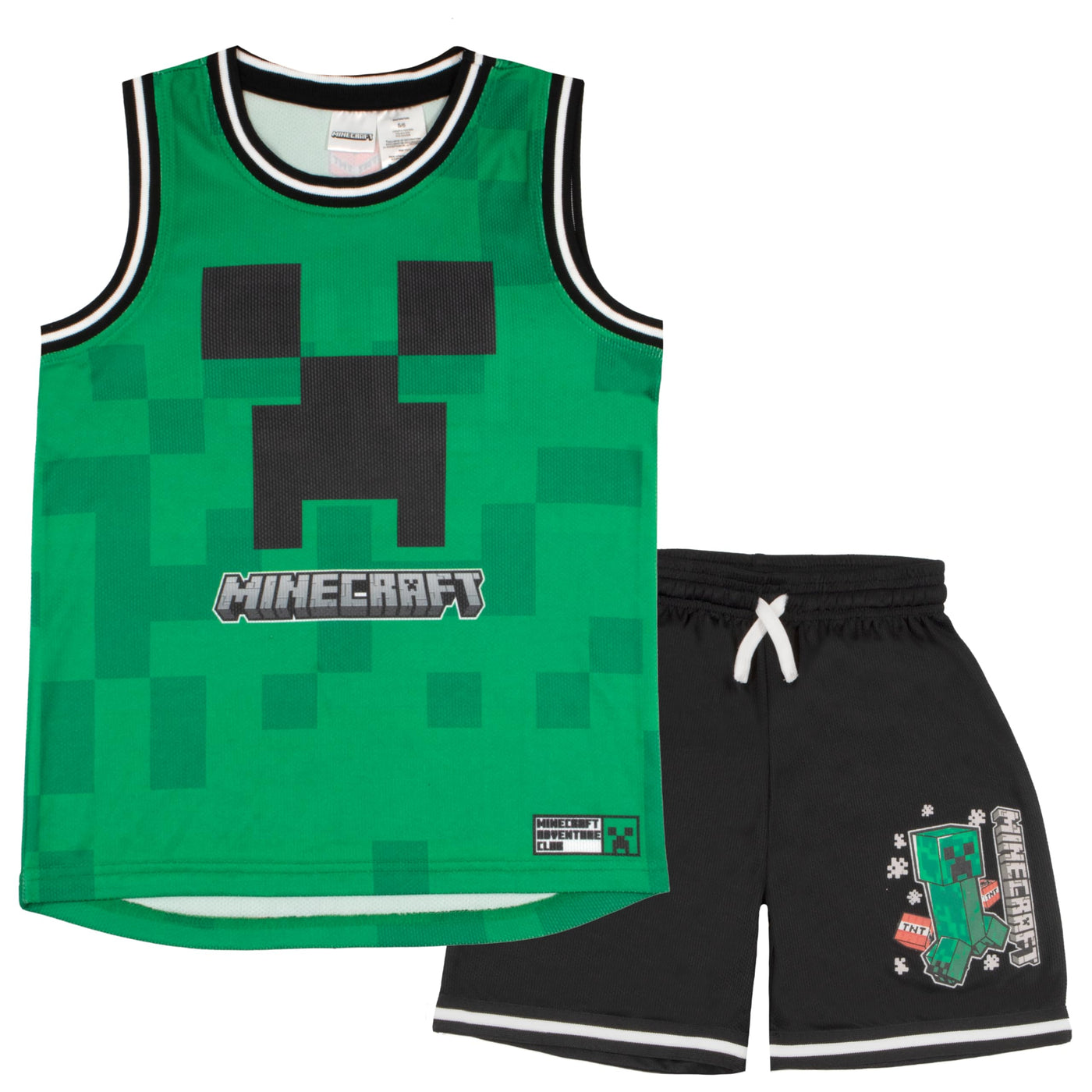 Minecraft Creeper Boys Basketball Sleeveless Shirt & Shorts, 2-Piece Outfit Set for Kids