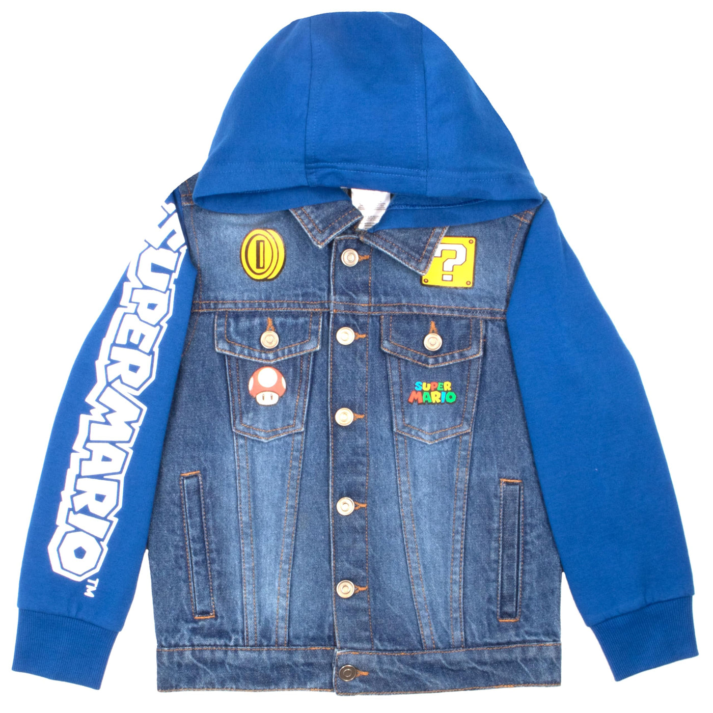 Nintendo Super Mario Bros Boys' Casual Fashion Hoodie, Video Game Character-Inspired Hooded Denim Jacket For Kids