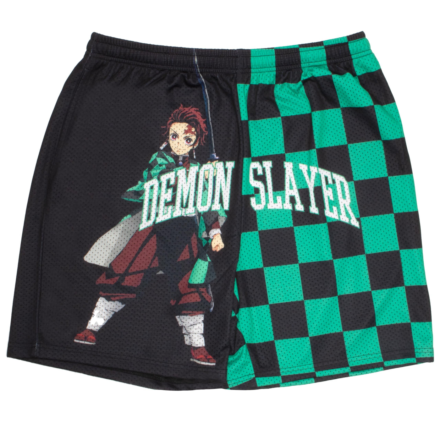 Demon Slayer Anime Manga Tanjiro Mens Checkered Mesh Shorts, Casual Shorts for Men