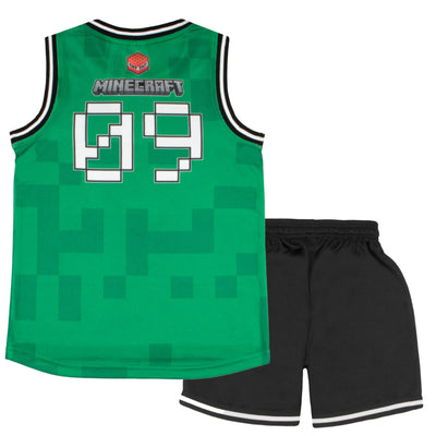 Minecraft Creeper Boys Basketball Sleeveless Shirt & Shorts, 2-Piece Outfit Set for Kids