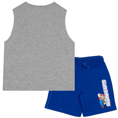 Nintendo Super Mario Bros Boys Sleeveless Shirt and Shorts Set, 2-Piece Casual Outfit Shorts Set for Kids