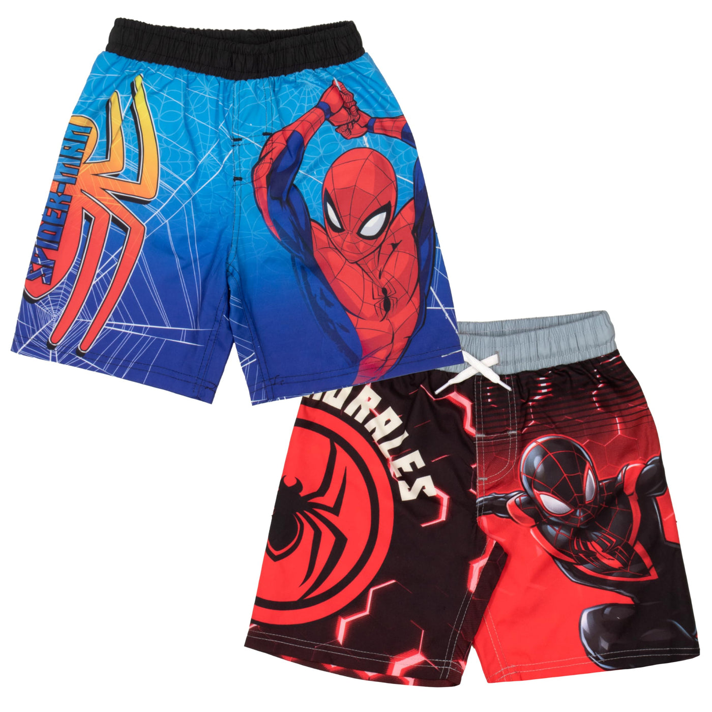 Marvel Spider-Man Peter Parker & Miles Morales Boys Swim Trunks Set - Spiderman Bathing Suit Swim Shorts 2-Pack Bundle Set