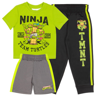 Nickelodeon Teenage Mutant Ninja Turtles Boys 3-Piece Pants Set - Short Sleeve Tee, Shorts, & Jogger TMNT 3-Pack Bundle Set