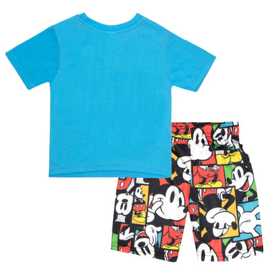 Disney Mickey Mouse Vibes Boys Short Sleeve T-Shirt and Shorts, 2-Piece Outfit Set for Kids and Toddlers