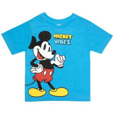 Disney Mickey Mouse Vibes Boys Short Sleeve T-Shirt and Shorts, 2-Piece Outfit Set for Kids and Toddlers