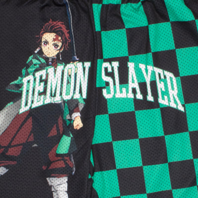 Demon Slayer Anime Manga Tanjiro Mens Checkered Mesh Shorts, Casual Shorts for Men