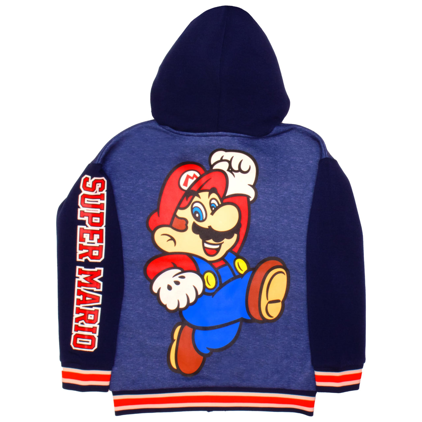 Nintendo Super Mario Graphic Boys Hooded Fleece Varsity Jacket for Kids and Toddlers