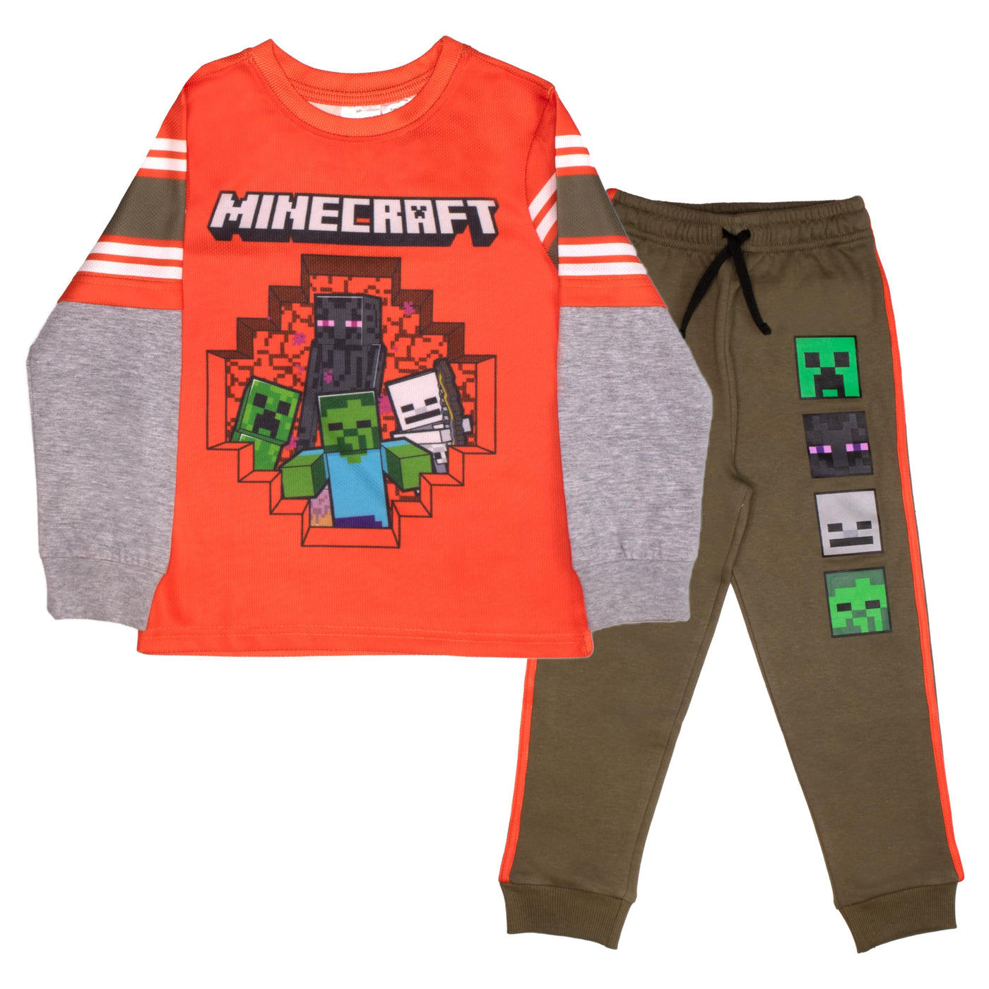 Minecraft Video Game 2-Piece Set, Boys Long Sleeve Active Mesh T-Shirt & Pants 2-Pack Bundle Set