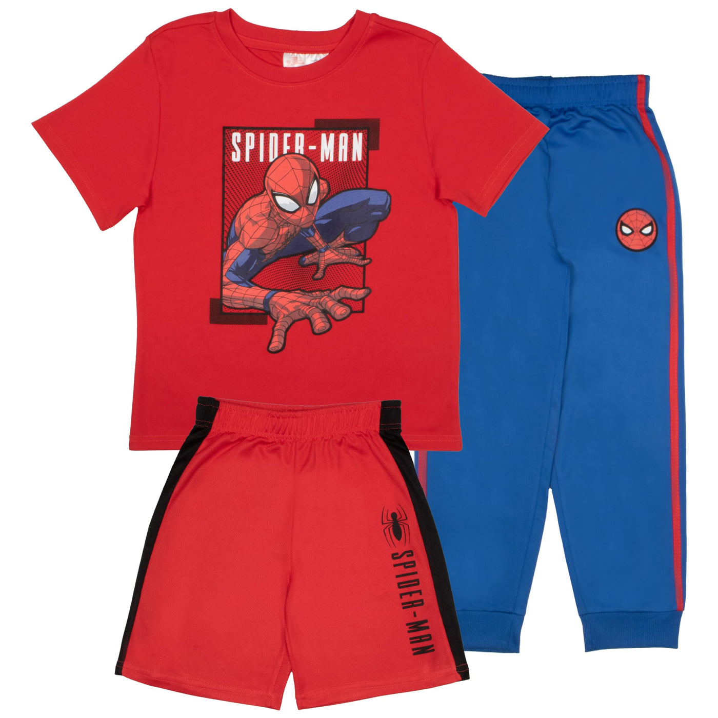 Marvel Avengers and Spider-Man Superhero Boys 3-Piece Set - Superheroes Short Sleeve T-Shirt, Shorts, & Jogger Pants 3-Pack