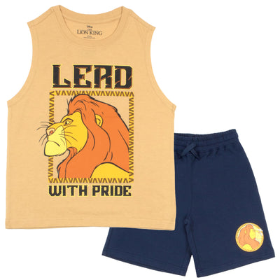 Disney Lion King Boys Sleeveless Shirt and Shorts Set, 2-Piece Casual Outfit Shorts Set for Kids