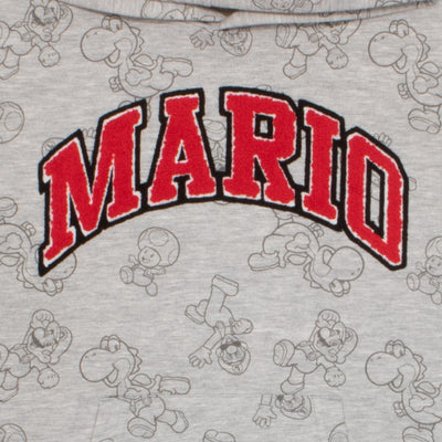 Nintendo Super Mario Bros Logo Boys Pullover Hoodie for Kids, Hooded Sweatshirt with Fuzzy Chenille Logo Patch for Boys