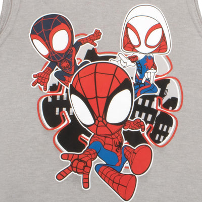 Marvel Spidey and His Amazing Friends 3 Piece Boys Short Set Spider-Man Shirt Tank Top and Shorts Set Spiderman 3 Pack