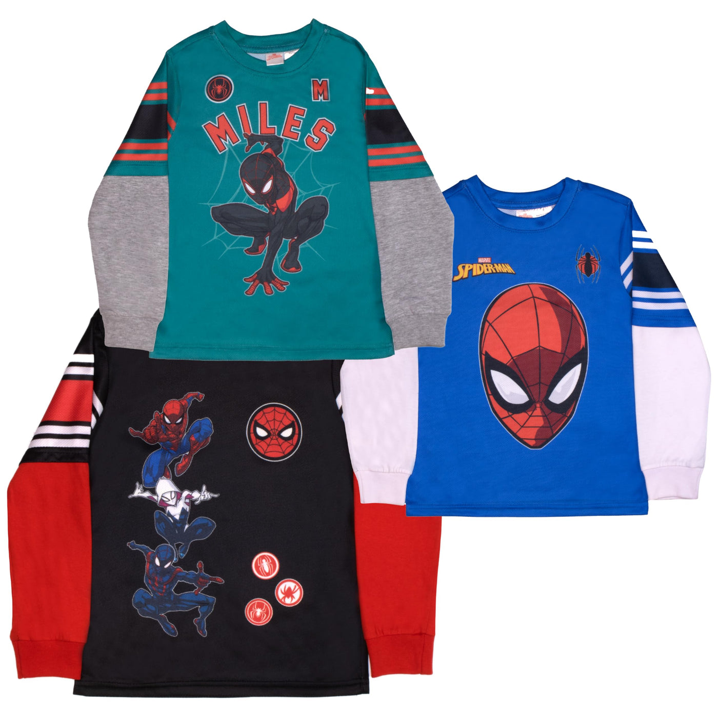 Marvel Spider-Man Boys Long Sleeve Active Mesh T-Shirt 3-Pack, Spiderman 3-Piece Bundle Set