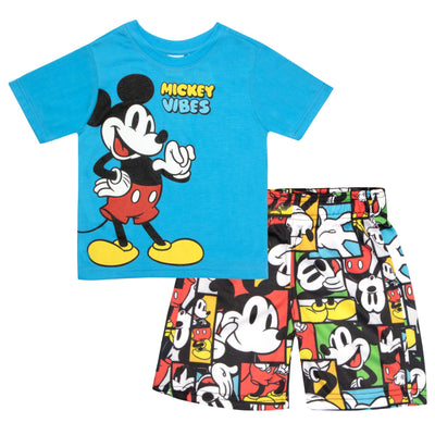 Disney Mickey Mouse Vibes Boys Short Sleeve T-Shirt and Shorts, 2-Piece Outfit Set for Kids and Toddlers