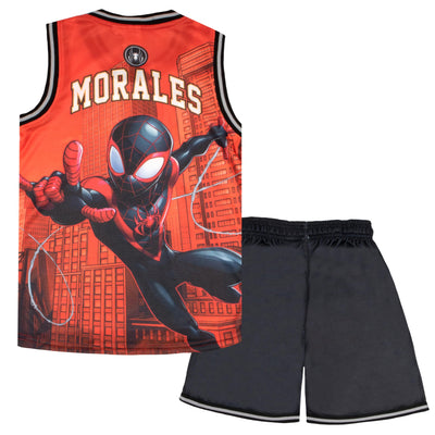 Marvel Avengers and Spider-Man Boys Basketball Sleeveless Shirt & Shorts, Superheroes 2-Piece Outfit Set for Kids