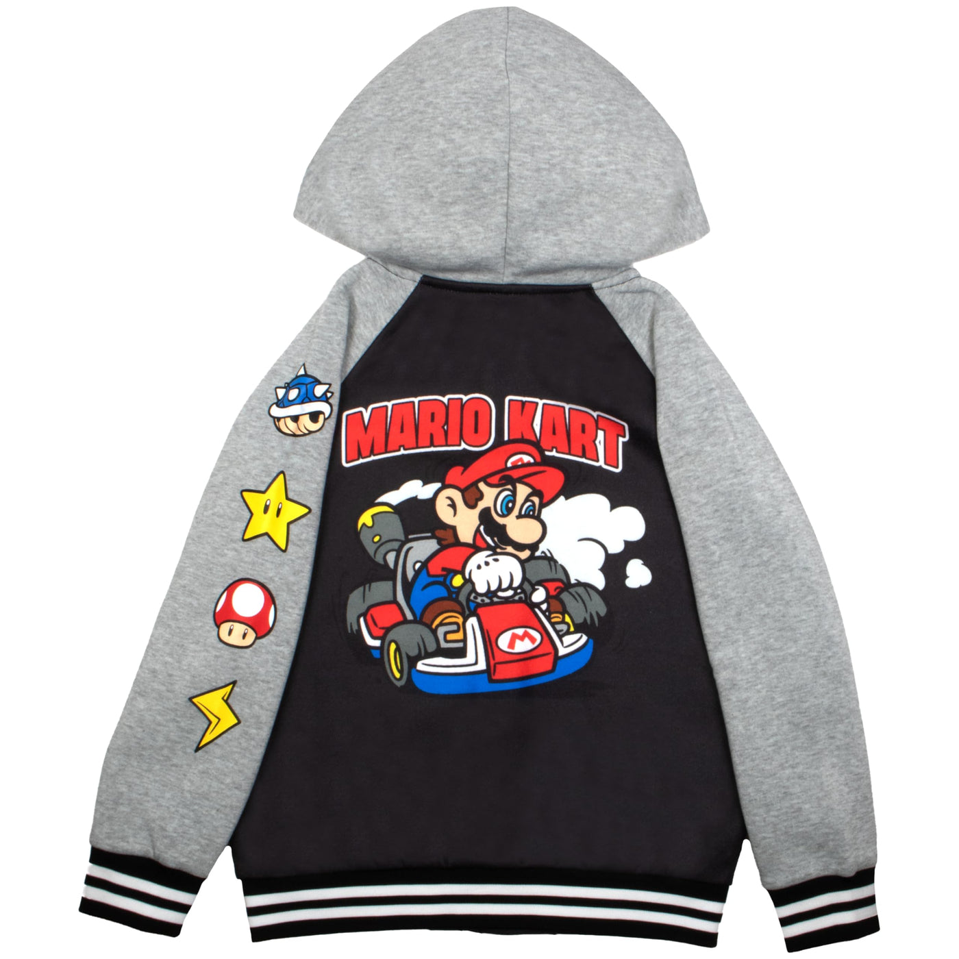 Nintendo Super Mario Graphic Boys Hooded Fleece Varsity Jacket for Kids and Toddlers