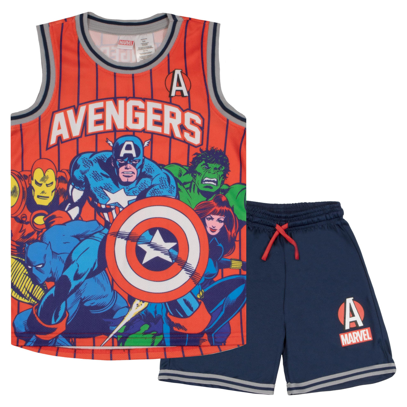 Marvel Avengers and Spider-Man Boys Basketball Sleeveless Shirt & Shorts, Superheroes 2-Piece Outfit Set for Kids