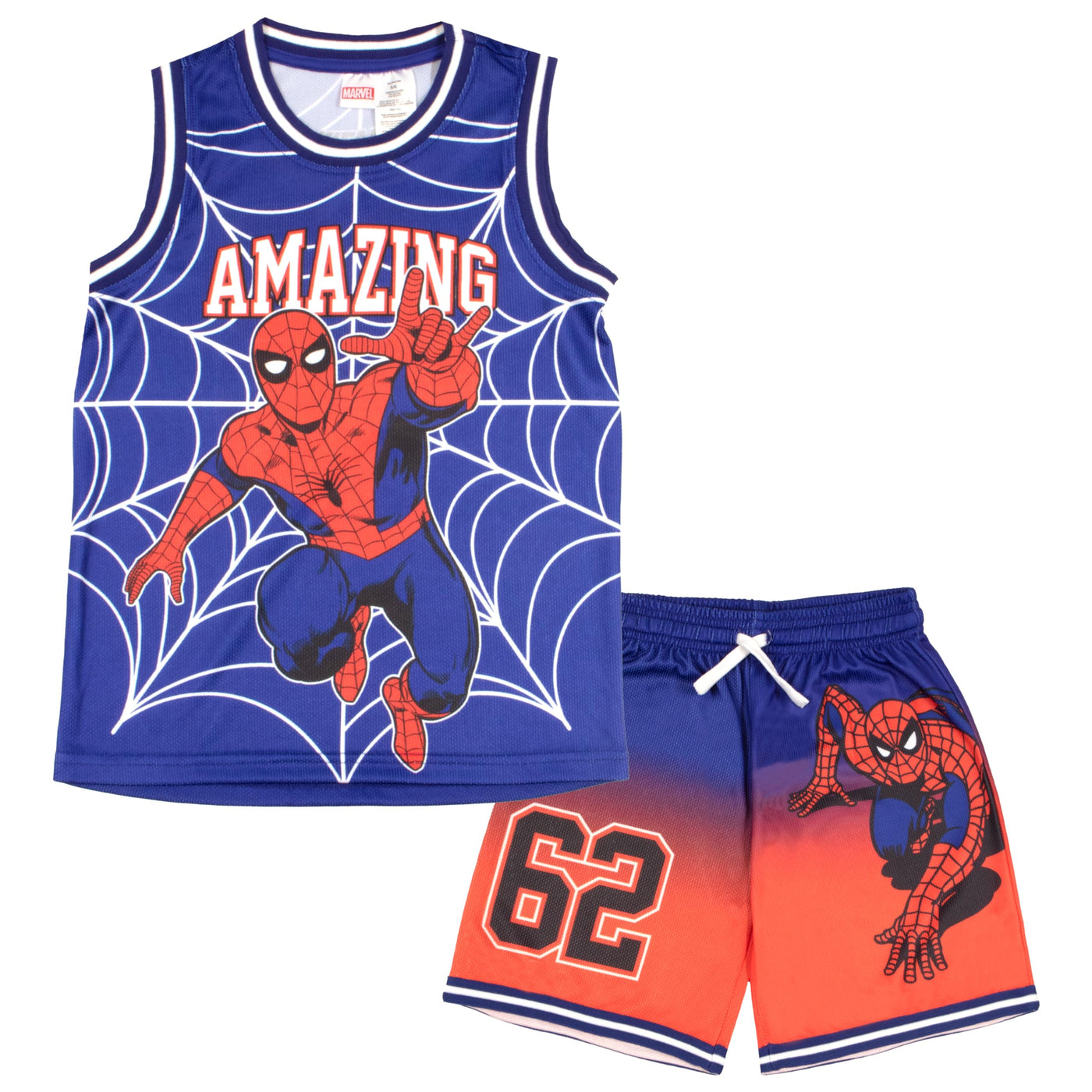 Marvel Avengers and Spider-Man Boys Basketball Sleeveless Shirt & Shorts, Superheroes 2-Piece Outfit Set for Kids