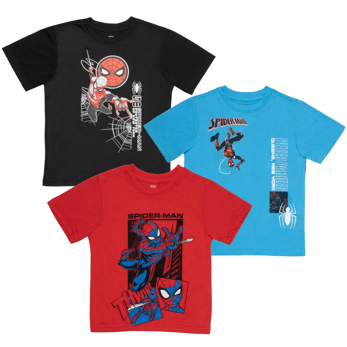 Marvel Spider-Man Comics Peter Parker Boys 3-Pack Short Sleeve T-Shirt Bundle Set for Kids