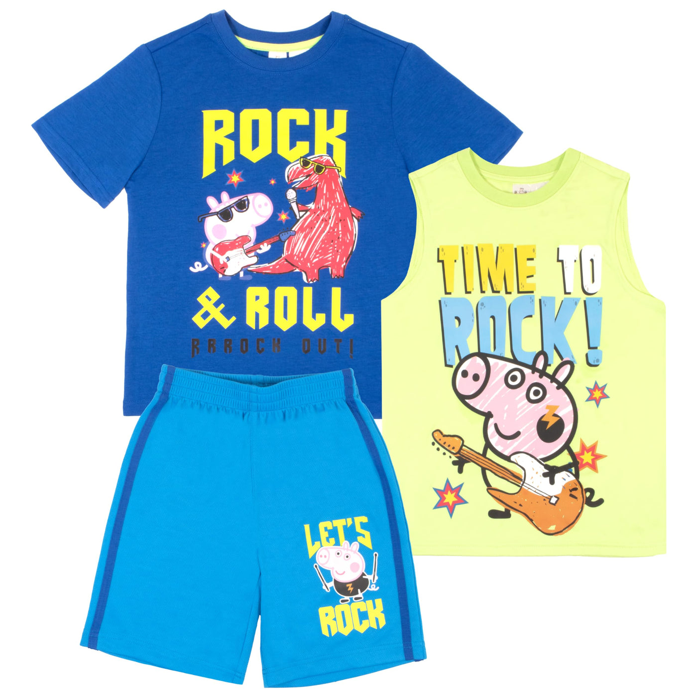 Peppa Pig Boys 3 Piece Short Set Short Sleeve Shirt Tank Top Shirt and Shorts 3 Pack Bundle Set for Kids Toddlers