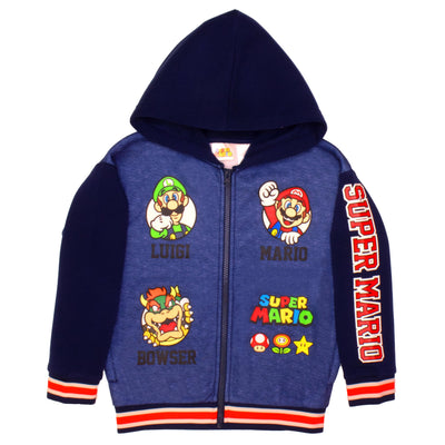 Nintendo Super Mario Graphic Boys Hooded Fleece Varsity Jacket for Kids and Toddlers