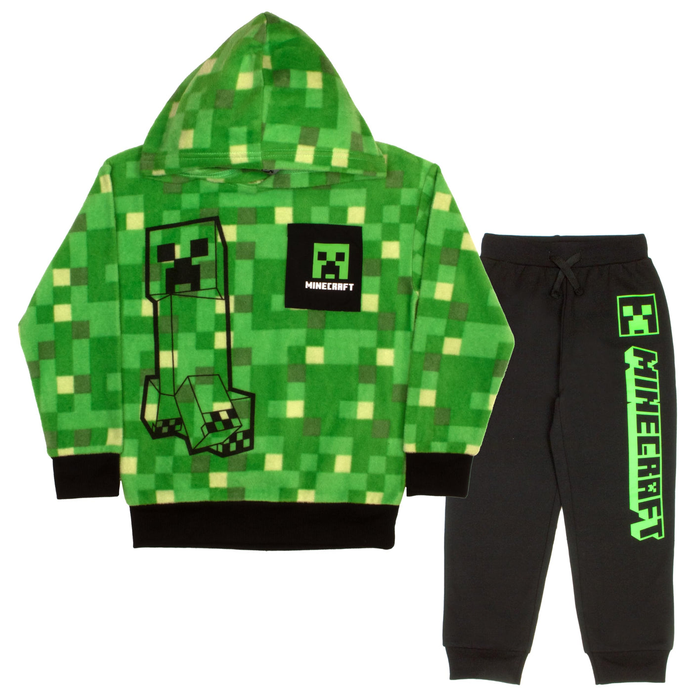 Minecraft Creeper Graphic 2-Piece Set - Boys Fleece Pullover Hoodie & Jogger Pants 2-Pack Bundle Set for Kids and Toddlers