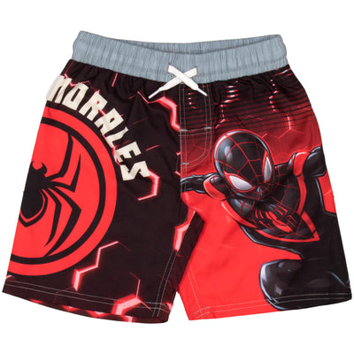 Marvel Spider-Man Peter Parker & Miles Morales Boys Swim Trunks Set - Spiderman Bathing Suit Swim Shorts 2-Pack Bundle Set