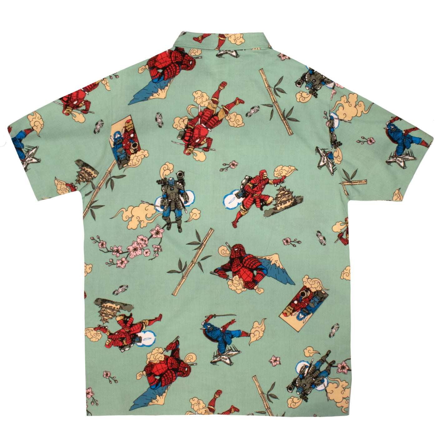 Marvel Comics Samurai Themed Woven Shirt, Unisex Button Down Shirt Iron Man Spiderman Deadpool