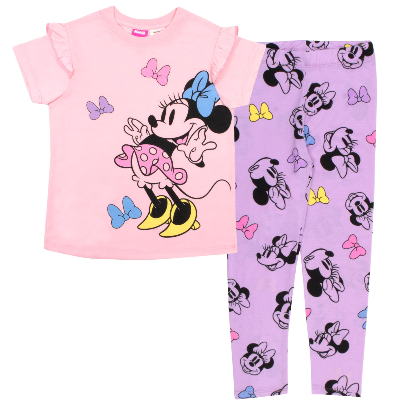 Disney Minnie Mouse, Lilo and Stitch Girls Short Sleeve T-Shirt & Leggings Pants Set, Tee & Leggings 2-Piece Bundle for Girls