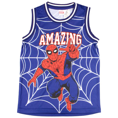 Marvel Avengers and Spider-Man Boys Basketball Sleeveless Shirt & Shorts, Superheroes 2-Piece Outfit Set for Kids