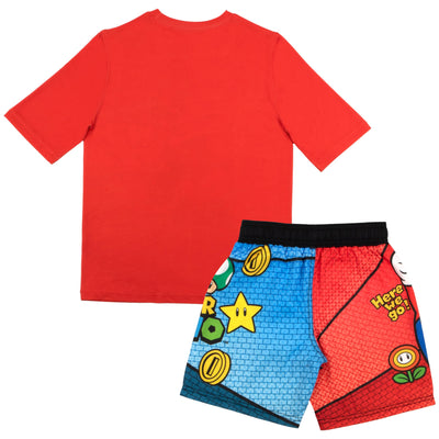 Nintendo Super Mario Bros Boys Swim Wear Rash Guard Set Super Mario 2 Piece Set Boys Swimsuit Boys Rash Guard Boy Swim Trunks