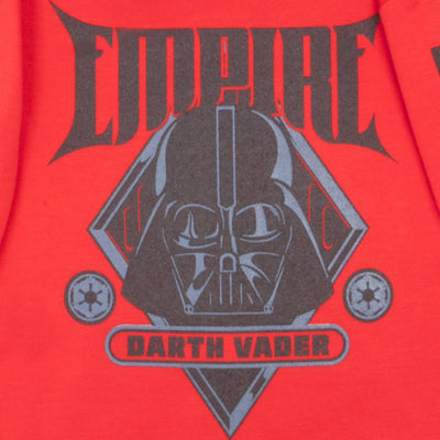 a red shirt with a darth vader design on it