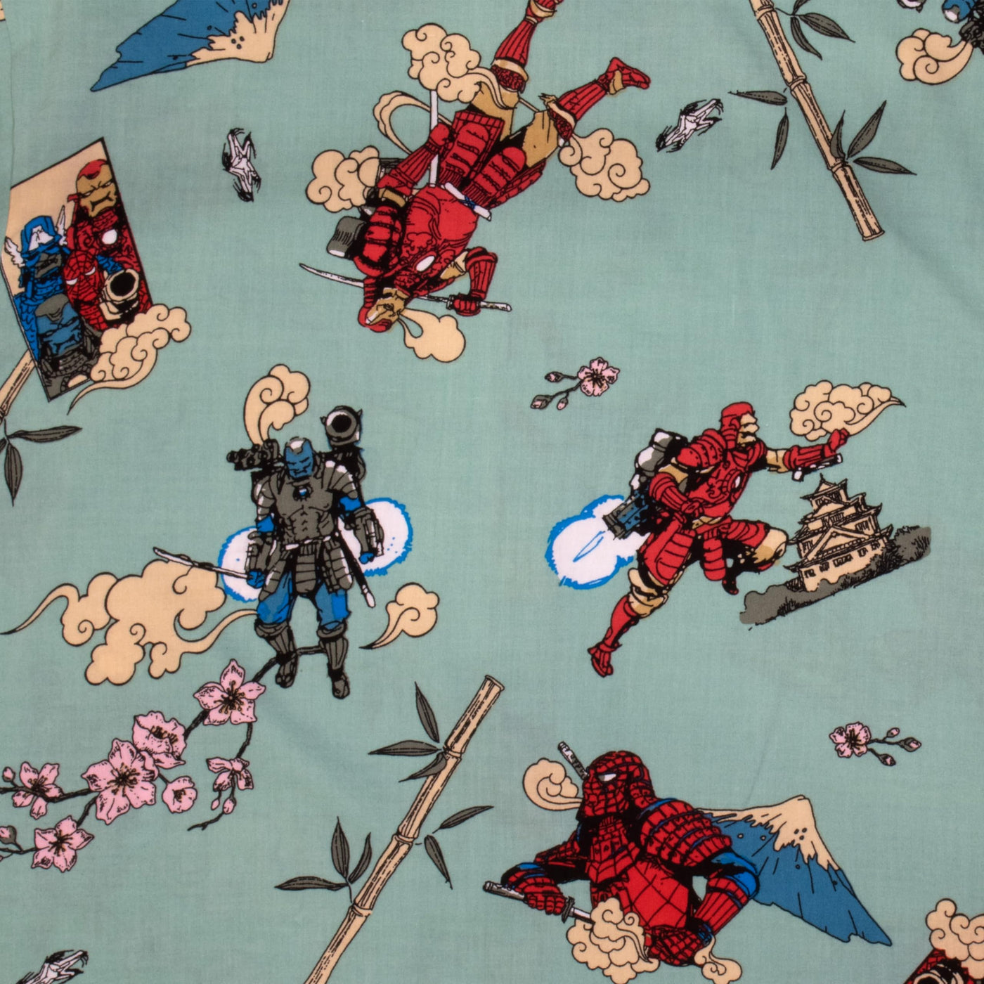 Marvel Comics Samurai Themed Woven Shirt, Unisex Button Down Shirt Iron Man Spiderman Deadpool