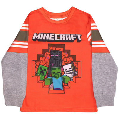 Minecraft Characters Boys Long Sleeve Active Mesh T-Shirt, 2-Pack Bundle Set for Kids and Toddlers